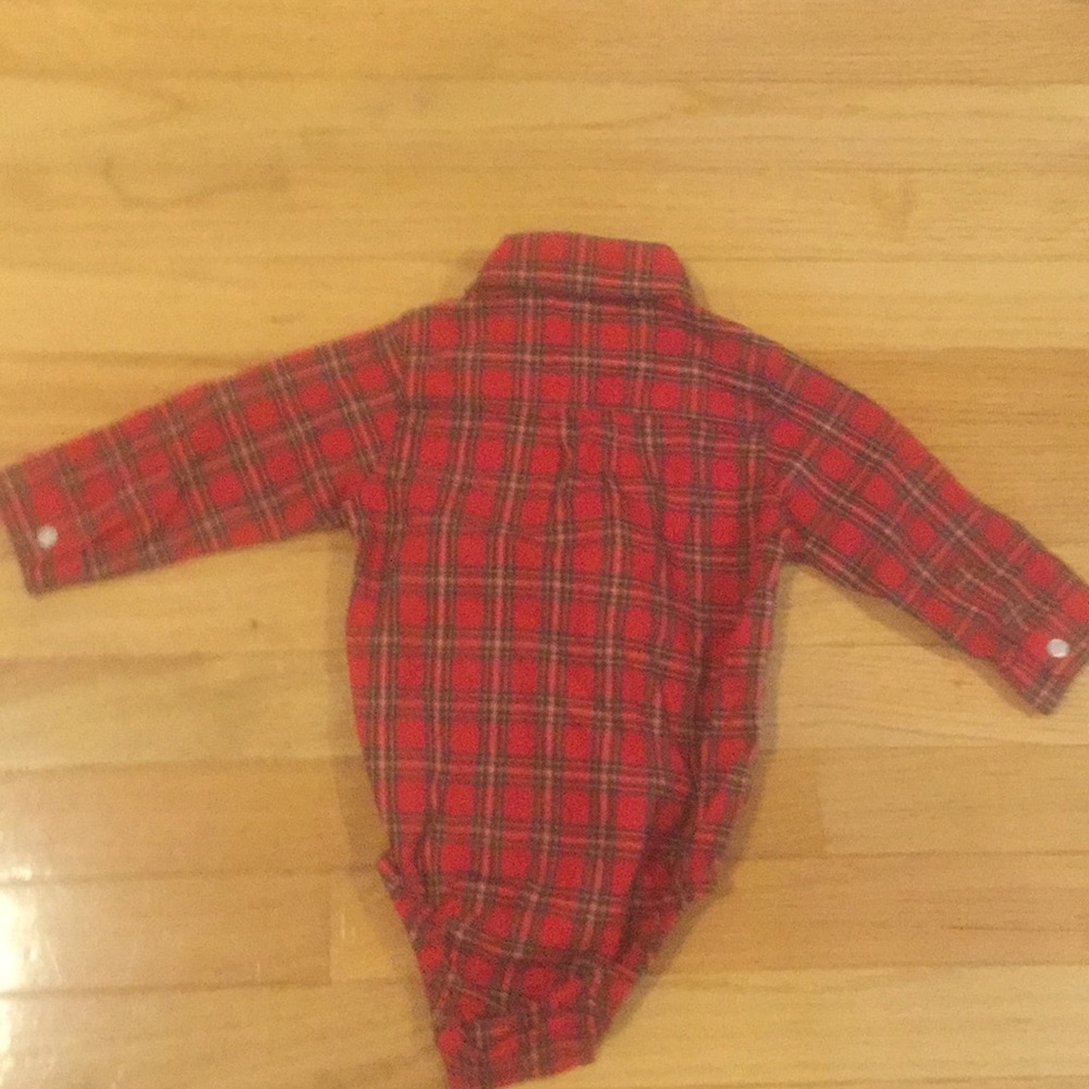 Red plaid button down onesie - Picture 3 of 3